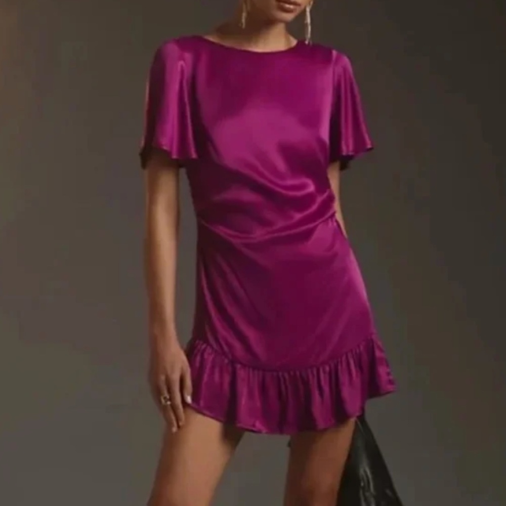 Ruffled Satin Boho Peasant Hipster Hippie Classy Romantic Chic Art Mini Dress